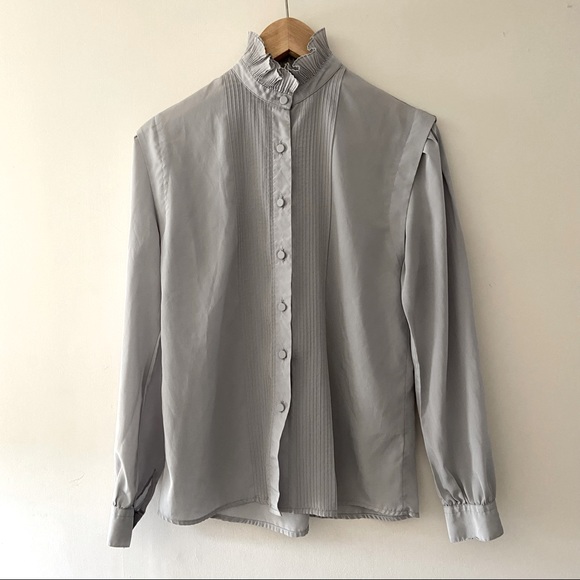 Vintage 80s Ruffle Collar Blouse - Picture 1 of 7